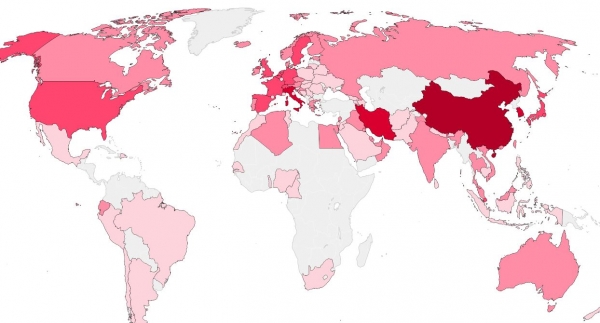 코로나19 전세계 감염 지도 / 이미지=블룸버그